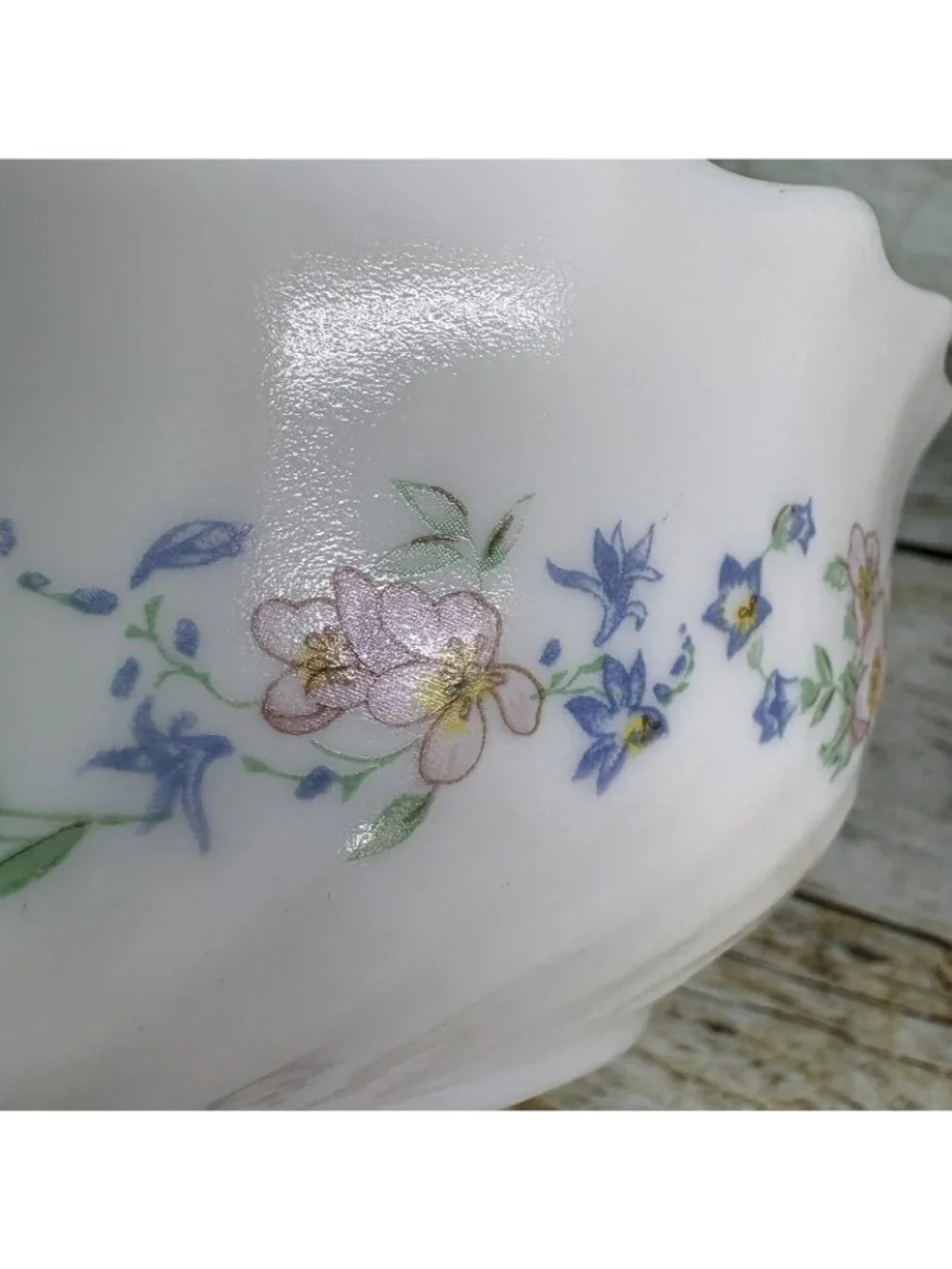 Arcopal CHAMPETRE Pink Blue Flower Ivory Scalloped France Cereal Bowls Set of 6